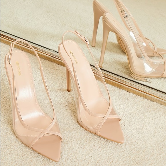 PLT Nude PU Clear Slingback High Heel Court Shoes - Picture 4 of 4